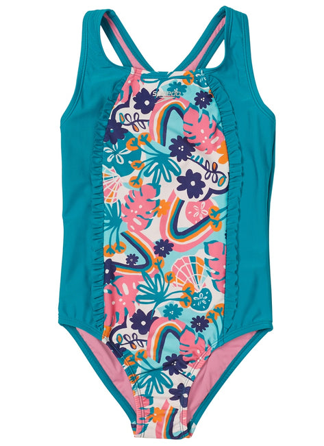 Speedo Girls' Ruffled Detail Racerback One Piece Swimsuit (Big Kid)