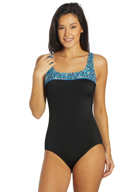 Fit4U Women's Aquarius Square Neck Tank One Piece Swimsuit