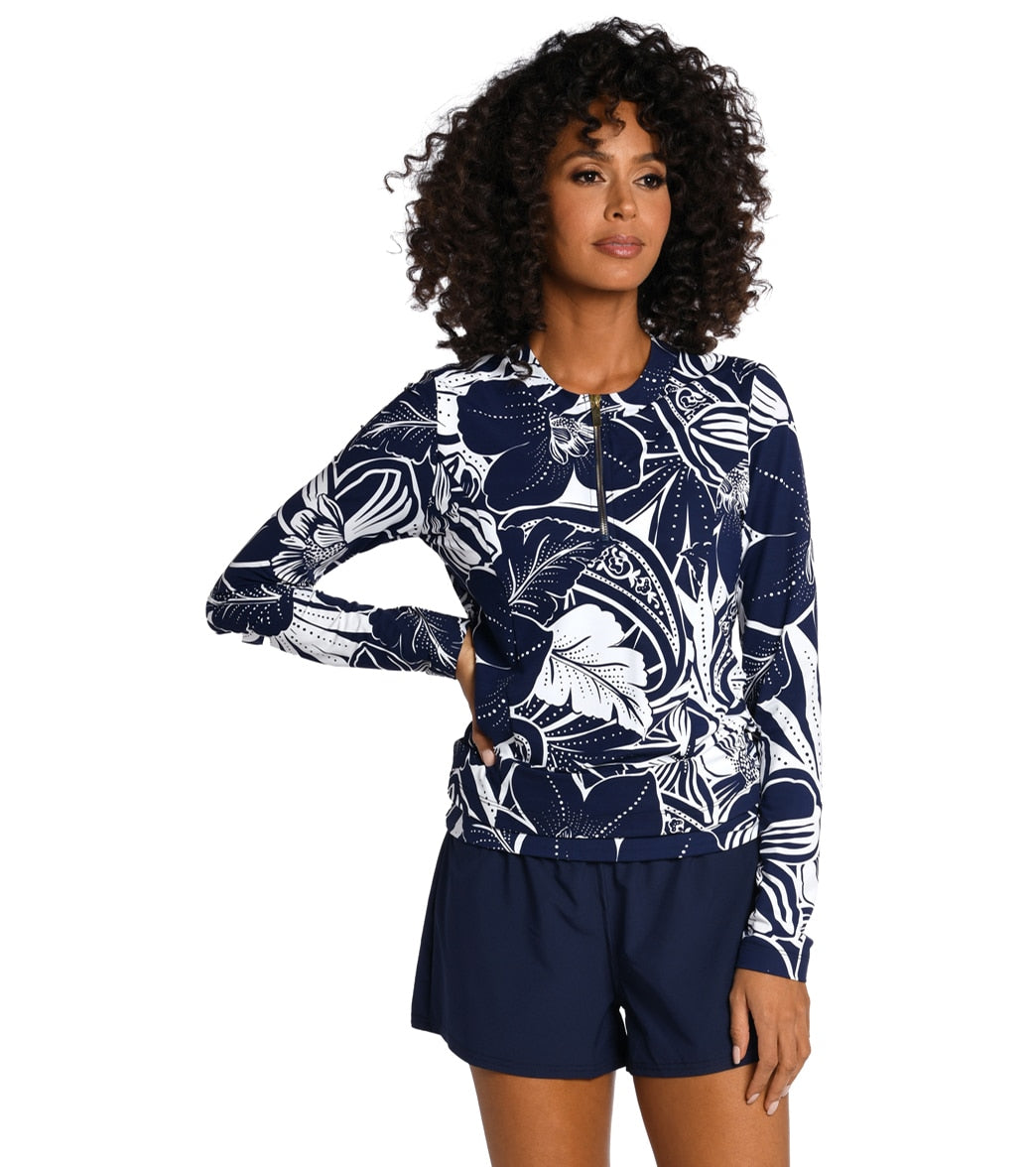 La Blanca Women's Riviera Hi-Neck One-Piece Swimsuit - Geometric Print, Tummy Control
