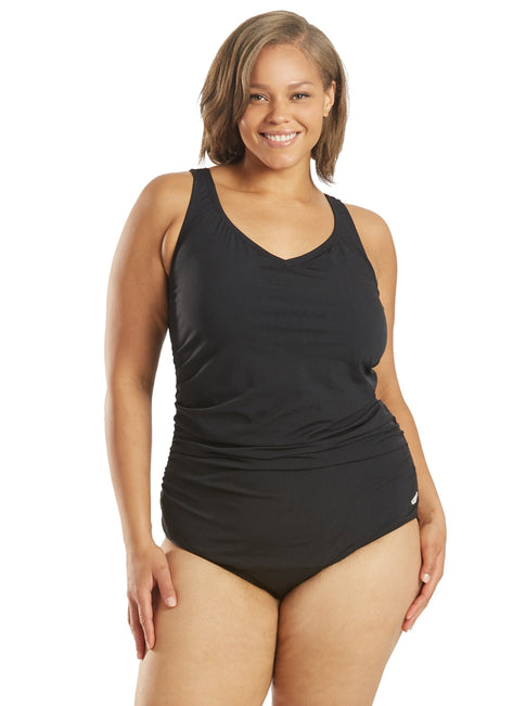 Speedo Women's Plus Side Shirred Contourback One Piece Swimsuit