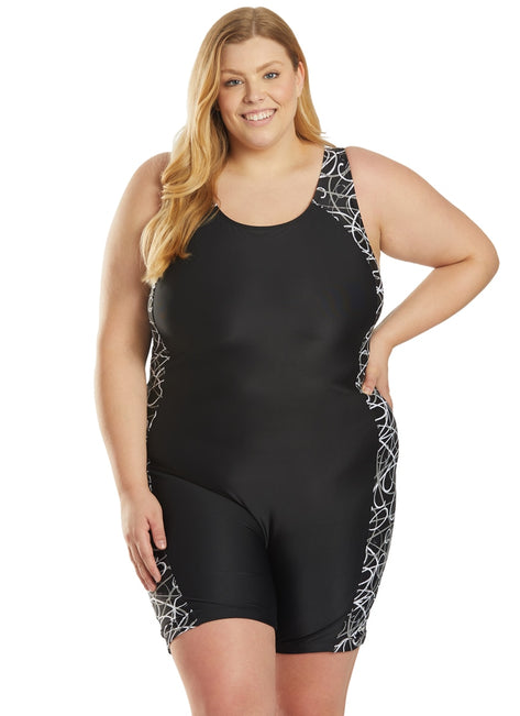 Waterpro Women's Plus  Swirl Side Splice Unitard