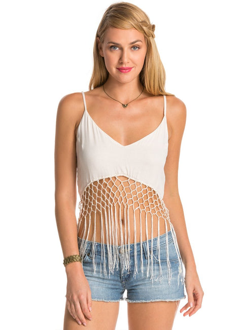 Indah Xolani Solid Camisole Fringe Top