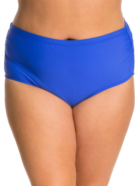 Athena Plus Size Cabana Solids Mid-Waist Shirred Side Bottom