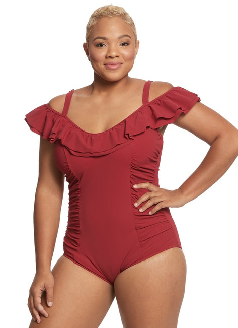 Profile by Gottex Plus Size Tutti Frutti Off The Shoulder One Piece Swimsuit