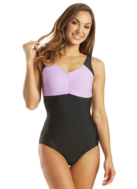 Sporti Conservative Colorblock Girl Leg One Piece Swimsuit