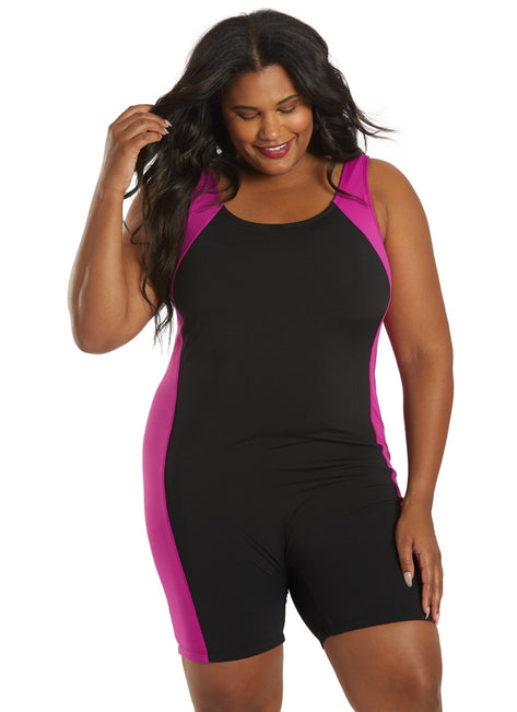 Sporti Plus Size HydroLast Chlorine Resistant Splice Scoop Back Unitard One Piece Swimsuit