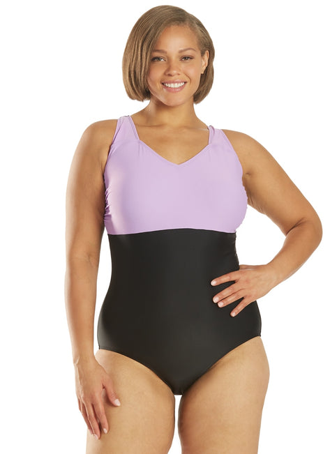 Sporti Plus Size Moderate Colorblock Sweetheart One Piece Swimsuit