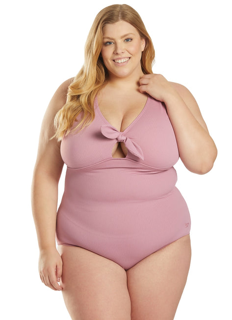 Speedo Plus Size Active Chlorine Resistant Rib Tie One Piece Swimsuit