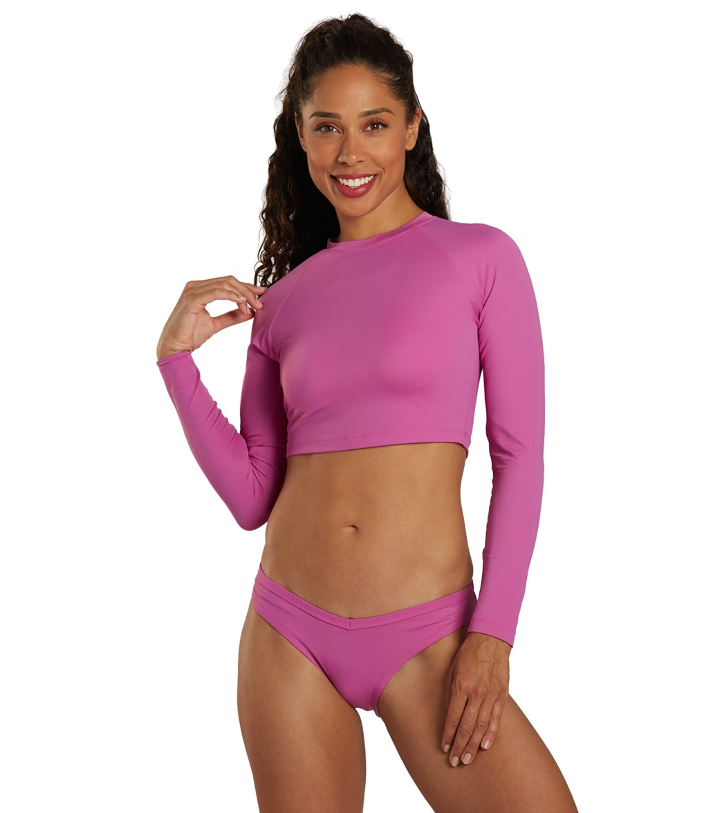 JOLYN Women's Moana Solid Long Sleeve Crop Swim Shirt at