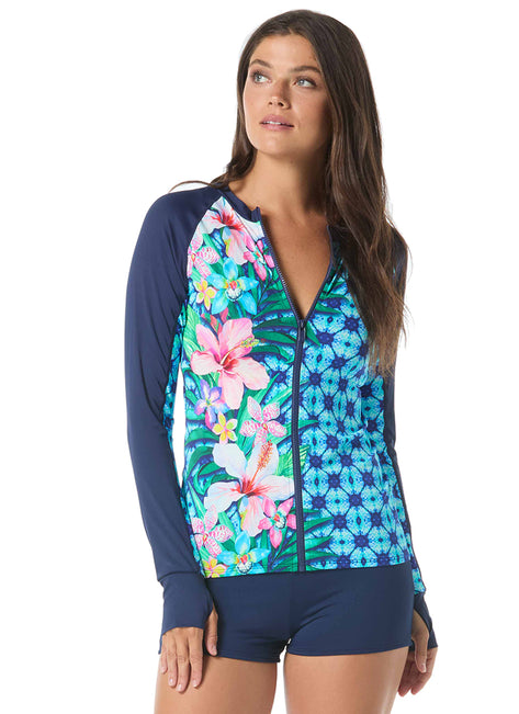 Beach House Women's Tropical Grid Ava Long Sleeve Rash Guard