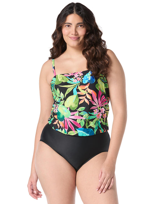 Roxanne Women's Chlorine Resistant Bra Sized Tropical One Piece Swimsuit Blouson (C/D/DD Cup)