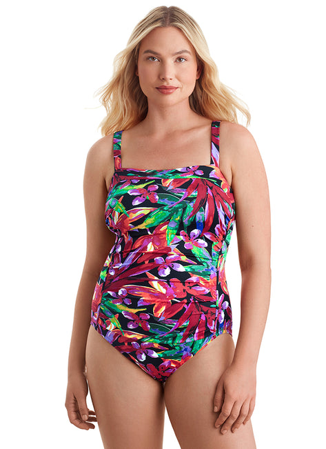 Shape Solver SPORT Women's Secret Garden Shirred Bandeau One Piece Swimsuit