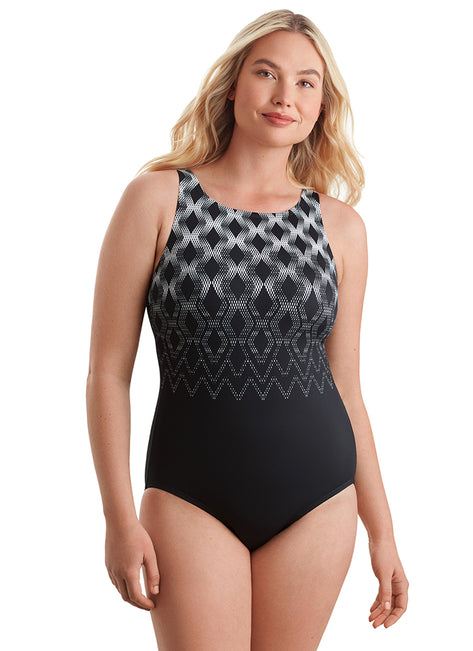 Shape Solver SPORT Women's Linked Up Highneck Tank One Piece Swimsuit