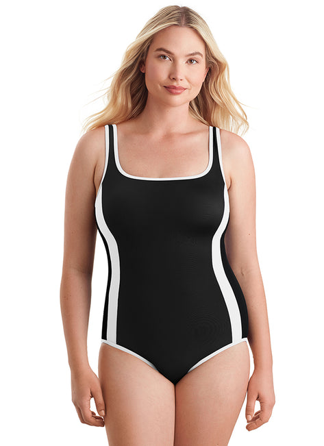 Shape Solver SPORT Women's Fashion Solids Side Panel Tank One Piece Swimsuit