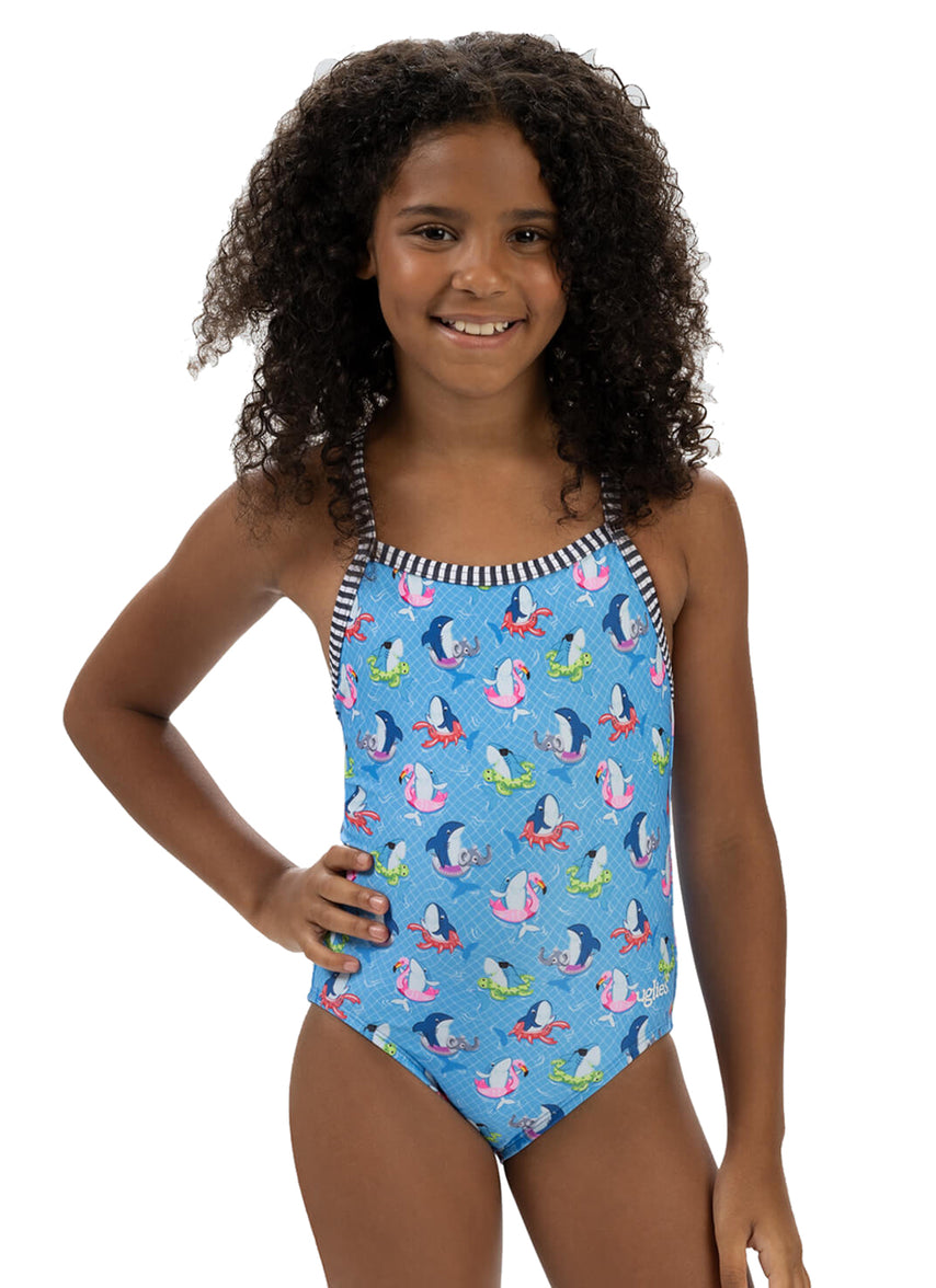 Dolfin Uglies Girls' Fin Floats Print One Piece Swimsuit (Big Kid