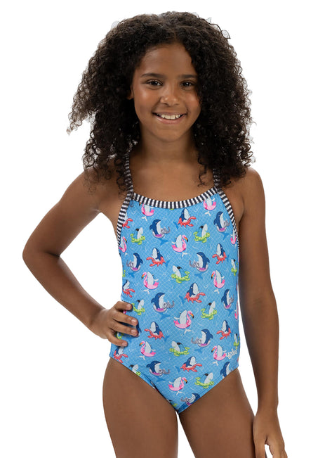 Dolfin Uglies Girls' Fin Floats Print One Piece Swimsuit (Big Kid)