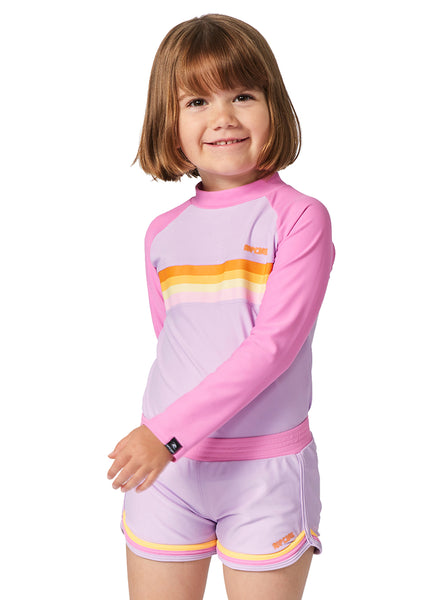 Lands' End – Haut De Rash Guard Manches Courtes Pour Fille, 7-8 Ans Slim, Rose/orange