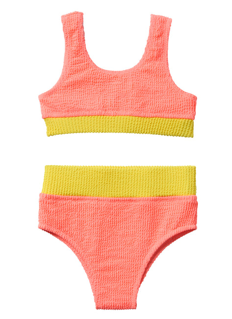 Seaesta Surf Girls' Crinkle Color Block Two Piece Bikini Set (Toddler, Little Kid, Big Kid)