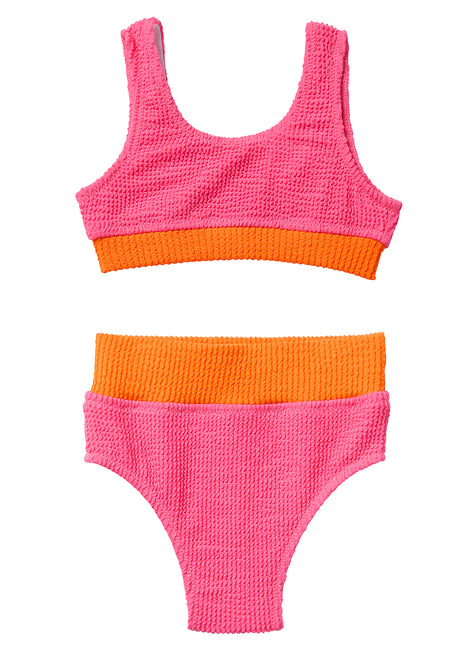 Seaesta Surf Girls' Crinkle Color Block Two Piece Bikini Set (Toddler, Little Kid, Big Kid)