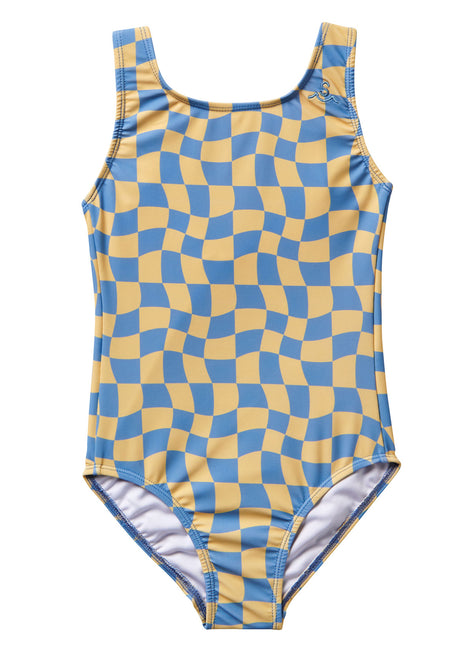 Seaesta Surf Girls' Print Wavy Checks One Piece Swimsuit (Little Kid, Big Kid)