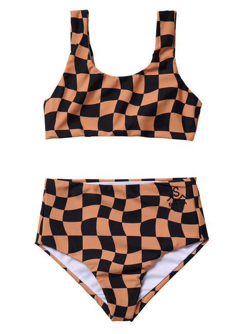 Seaesta Surf Girls' Print Wavy Check Two Piece Bikini Set (Toddler, Little Kid, Big Kid)