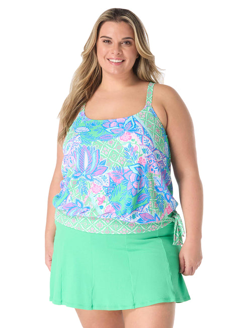 Beach House Women's Plus Size Estate Mosaic Pique Sarah Blouson Tankini Top