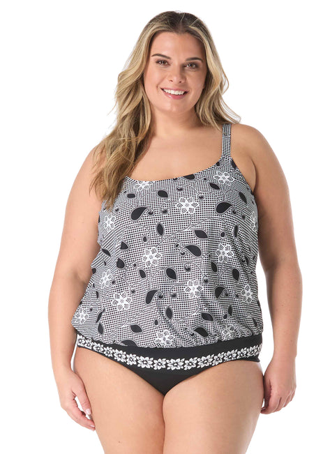 Beach House Women's Plus Size Floral Allure Sarah Blouson Tankini Top