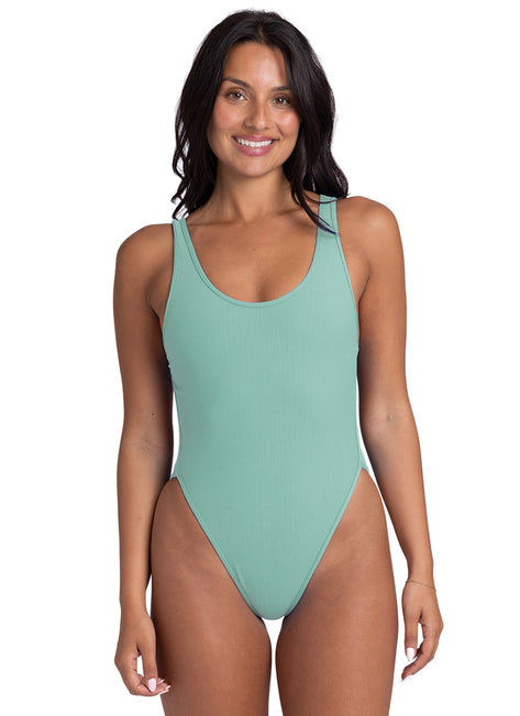 JOLYN Women's Solid Catherine Rib French Cut One Piece Swimsuit