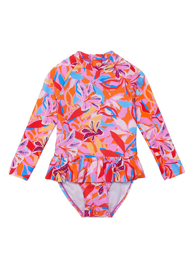 Snapper Rock Girls' Blooming Sunset Long Sleeve Skirted One Piece Swimsuit (Baby, Toddler, Little Kid)