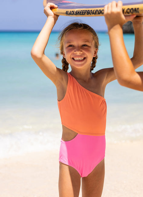 Snapper Rock Girls' Candy Colorblock One Shoulder One Piece Swimsuit (Little Kid, Big Kid)