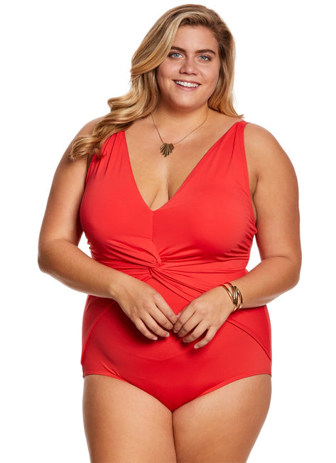 Michael Kors Swimwear Plus Size Solid Deep V Twist One Piece Swimsuit