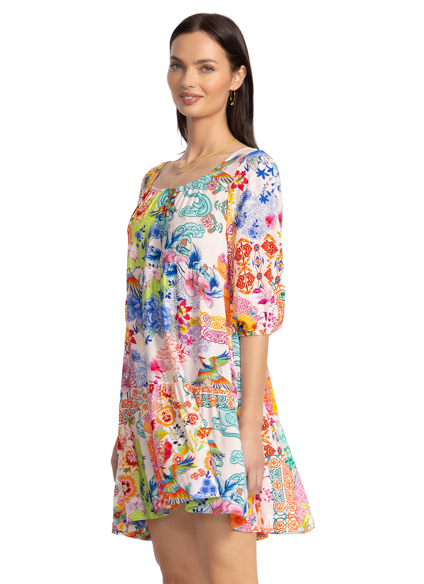 Johnny Was Women's Paula Pink Tiered Mini Dress, Size Small, Floral