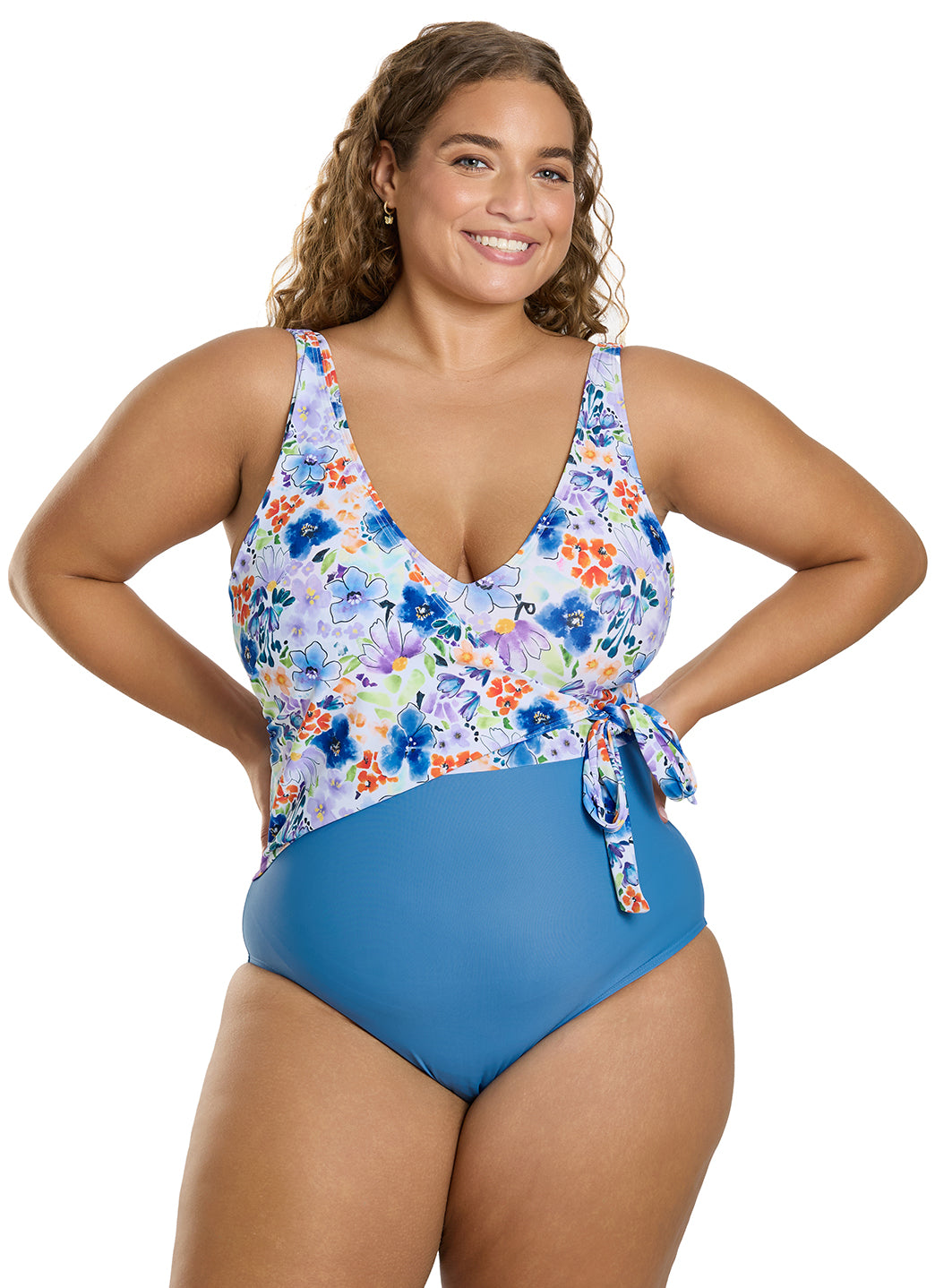 Plus Size Printed Tied Sleeveless One-Piece Swimsuit