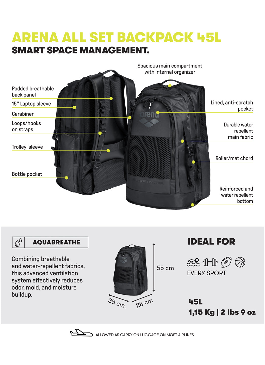 Arena All Set 45L Backpack at SwimOutlet.com