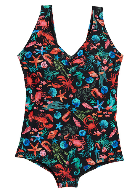 Sporti Plus Size Tide Pool Conservative Printed Girl Leg One Piece Swimsuit