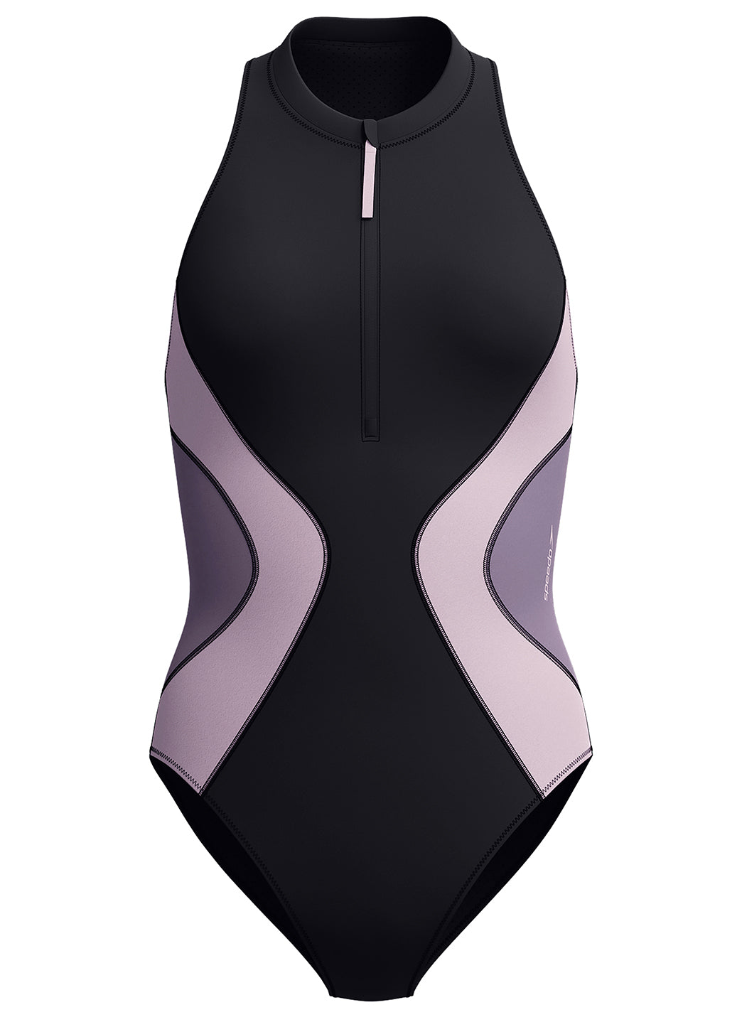 Speedo Women's Colorblock Zip Neck One Piece Swimsuit at