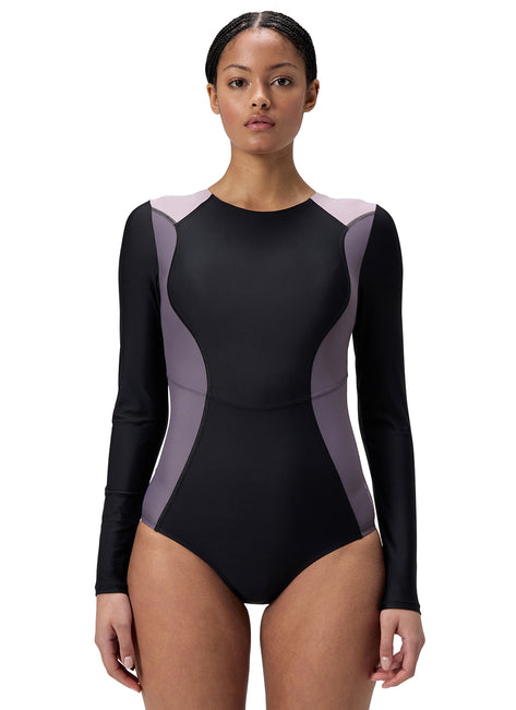 Speedo Women's Colorblock Long Sleeve Zip Back One Piece Swimsuit