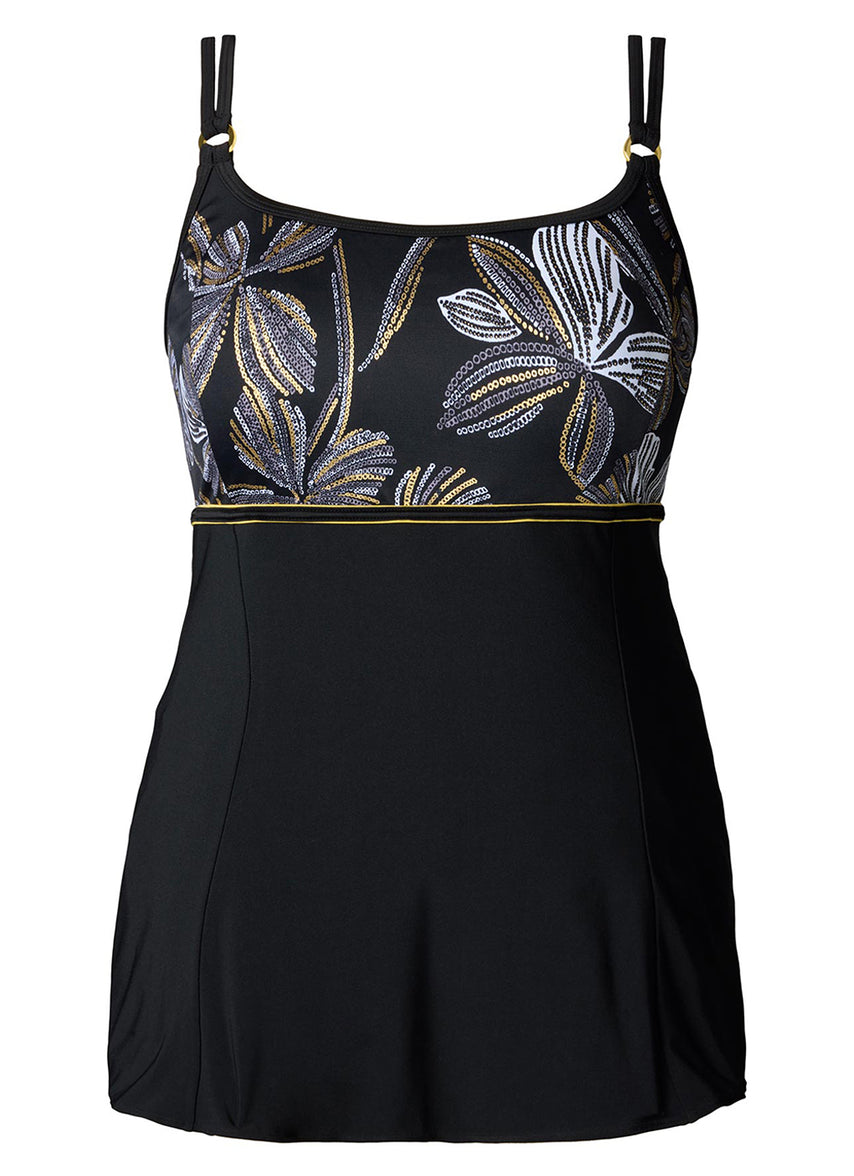 Longitude Women's Long Torso Empire Princess Seam Swim Dress W/ Hardware - Gilded Garden, Size 8 Longitude Women's Long Torso Empire Princess Seam Swim Dress W/ Hardware - Gilded Garden, Size 8