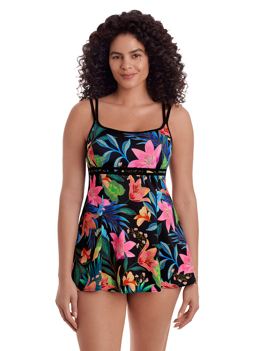 long torso swim dress Longitude Women's Long Torso Empire Princess Seam Swim Dress