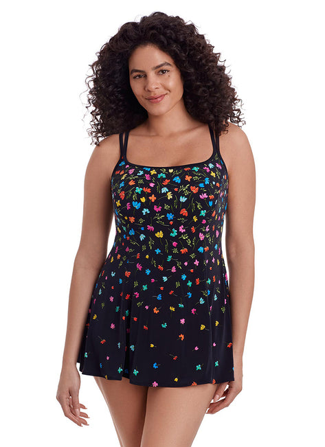 Longitude Women's Little Flowers Princess Seam Swim Dress