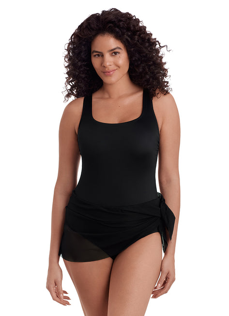 Longitude Women's Long Torso Solitude 2.0 Tie Sash Tank One Piece Swimsuit