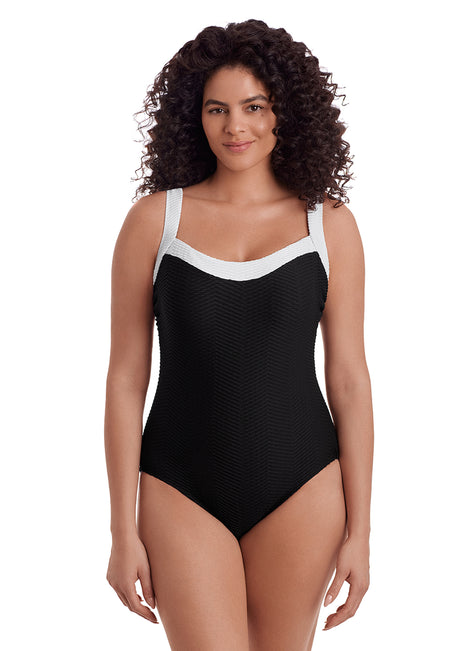 Longitude Women's Long Torso Texture Luxe Sweetheart Tank One Piece Swimsuit