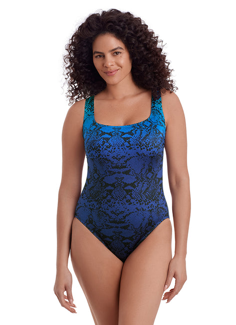 Longitude Women's Long Torso Ombre Queen Double Cross Back Tank One Piece Swimsuit