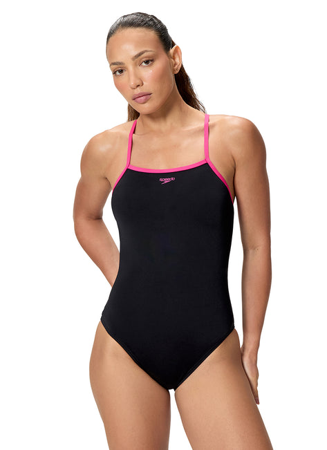 Speedo Women's Solid Closed Back Hydrobra One Piece Swimsuit