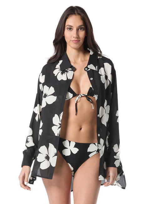 Vince Camuto Women's Spaced Floral Cover Up Shirt