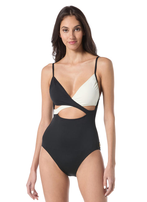 Vince Camuto Women's Color Block Cross Top One Piece Swimsuit