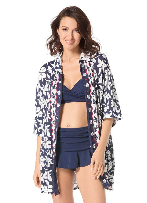Beach House Women's Block Trop Harper Boyfriend Shirt Cover Up