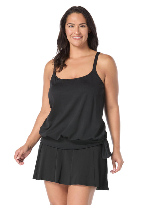 Beach House Women's Plus Size Solid Pique Sarah Blouson Tankini Top