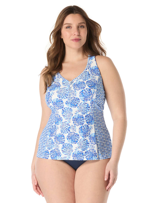 Beach House Women's Plus Size Shoreline Shells Erinna Tankini Top