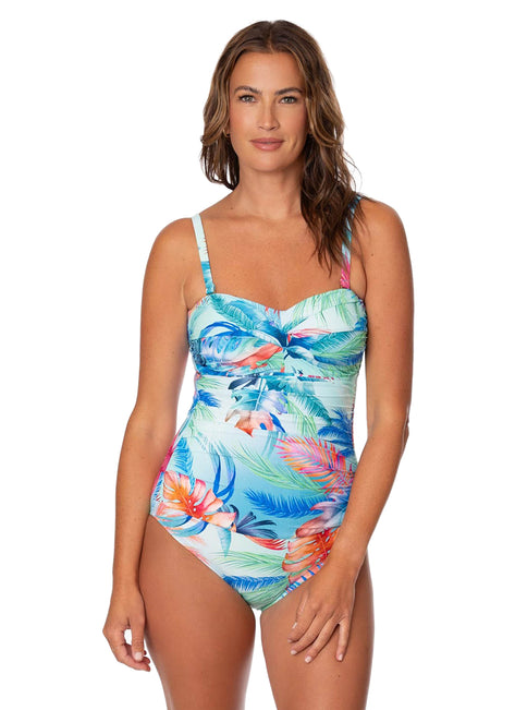 Jantzen Women's Sunset Spirit Flora Bandeau One Piece Swimsuit